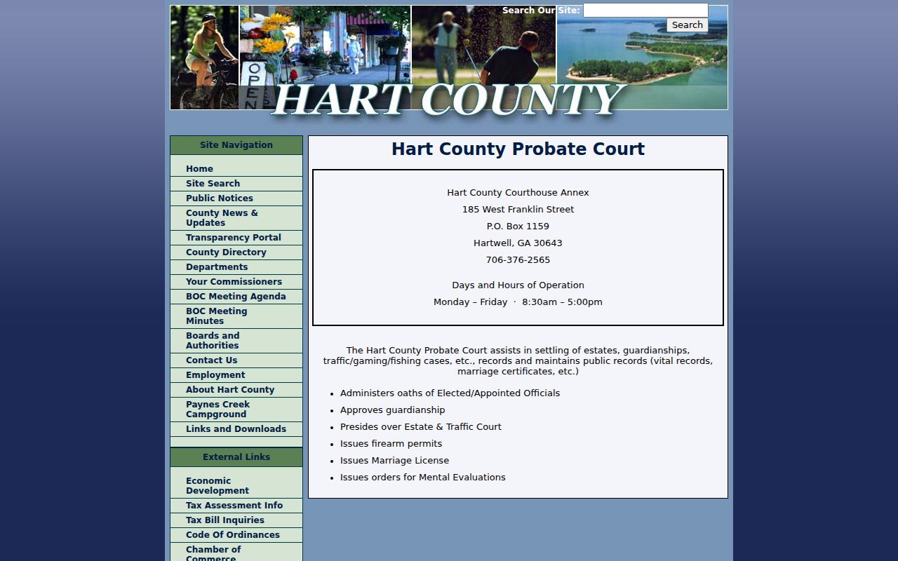 Hart County Probate Court traffic game and fish jurisdiction