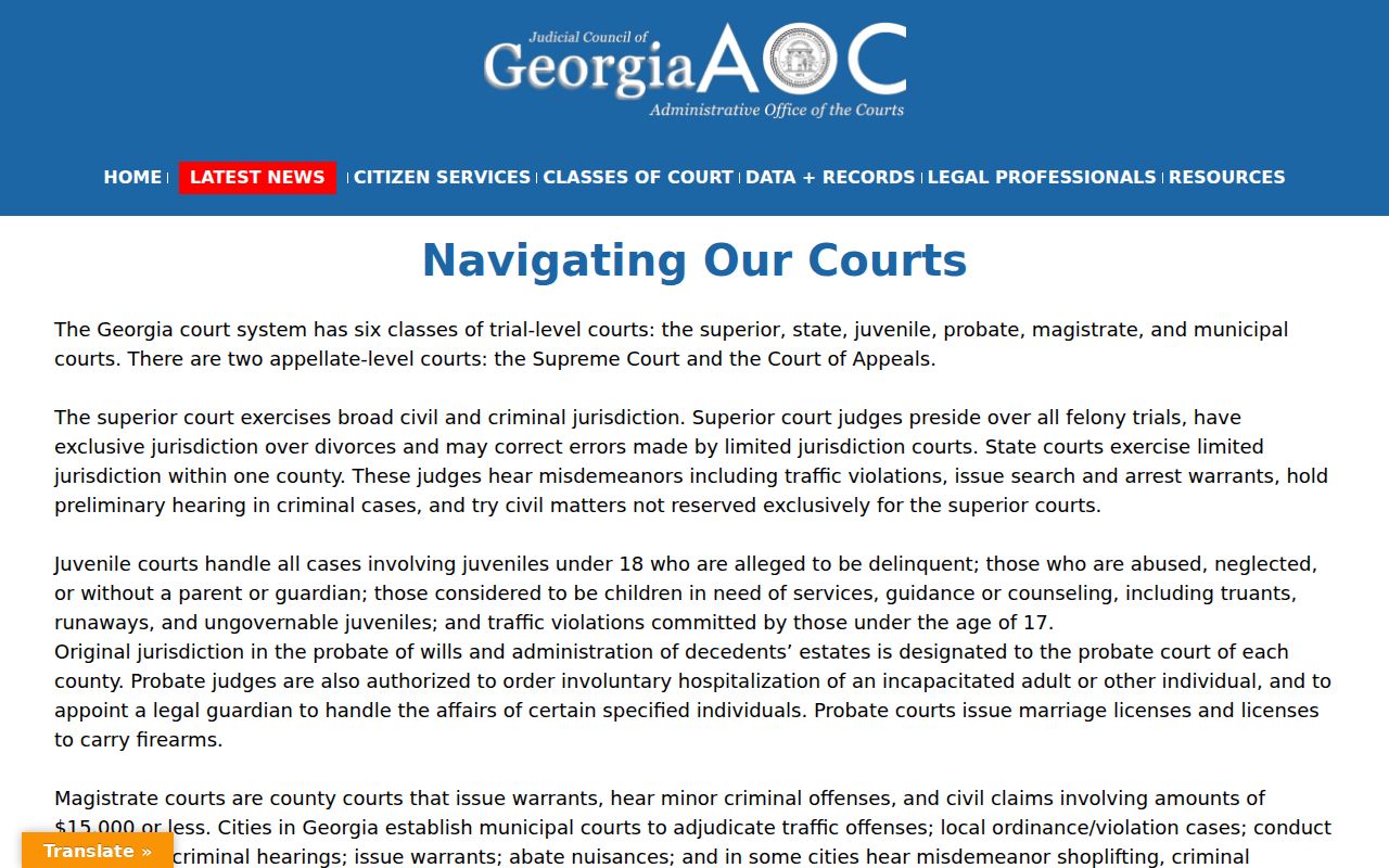 Georgia court classes and criminal jurisdiction overview