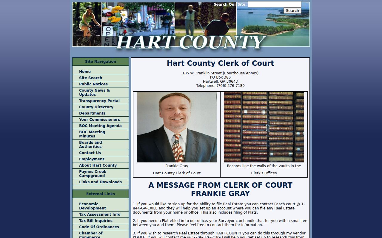 Hart County clerk page with ICON court research instructions